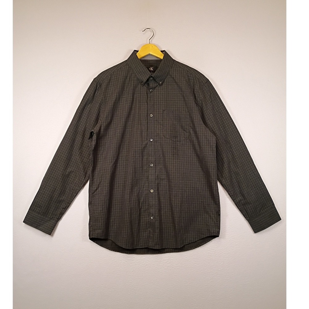 Dark Academia Calvin Klein Mens Size M Black Grey Micro Check Button Down Shirt